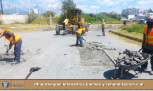 Chiautempan intensifica bacheo y rehabilitación vial.