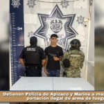 Detienen Policía de Apizaco y Marina a masculino por portación ilegal de arma de fuego.