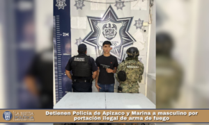 Detienen Policía de Apizaco y Marina a masculino por portación ilegal de arma de fuego.