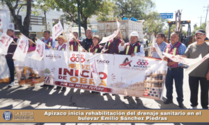 Apizaco inicia rehabilitación del drenaje sanitario en el bulevar Emilio Sánchez Piedras.