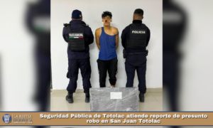 Seguridad Pública de Totolac atiende reporte de presunto robo en San Juan Totolac.