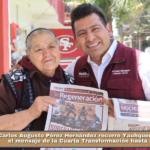 Carlos Augusto Pérez Hernández recorre Yauhquemehcan y lleva el mensaje de la Cuarta Transformación hasta las familias.