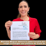 Mariana Moguel denuncia ante fiscalía por amenazas y exige investigar uso político de Casa de Gobierno.