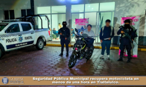 Seguridad Pública Municipal recupera motocicleta en menos de una hora en Tlaltelulco.