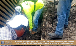 Realiza Ayuntamiento de Tlaxcala jornada intensiva de limpieza preventiva de rejillas pluviales para proteger a la ciudadanía.
