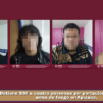 Detiene SSC a cuatro personas por portación ilegal de un arma de fuego en Apizaco.