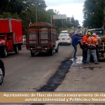 Ayuntamiento de Tlaxcala realiza mejoramiento de vialidades en las avenidas Universidad y Politécnico Nacional.