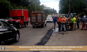 Ayuntamiento de Tlaxcala realiza mejoramiento de vialidades en las avenidas Universidad y Politécnico Nacional.