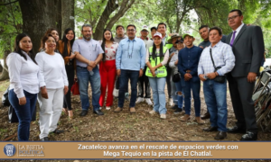 Zacatelco avanza en el rescate de espacios verdes con Mega Tequio en la pista de El Chatlal.