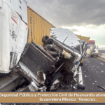Seguridad Pública y Protección Civil de Huamantla atienden accidente en la carretera México–Veracruz.