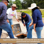 Supervisa Rocío Meléndez avances de obra de adoquinamiento y guarniciones en Comalteopan.