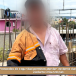 Protocolos de seguridad permiten atender incidente durante trabajos del viaducto Chiautempan.