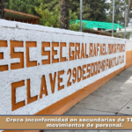 Crece inconformidad en secundarias de Tlaxcala por movimientos de personal.