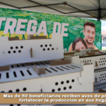 Más de 50 beneficiarios reciben aves de postura para fortalecer la producción en sus hogares.