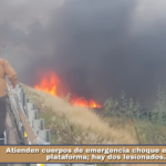 Atienden cuerpos de emergencia choque entre pipa y plataforma; hay dos lesionados.