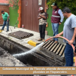 Gobierno Municipal de Tlaxcala atiende desazolve de drenaje y rejillas pluviales en Tlapancalco.