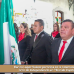 Carlos López Suárez participa en la ceremonia del Grito de Independencia en Tlaxcala Capital.