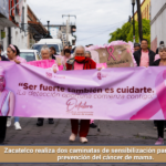 Zacatelco realiza dos caminatas de sensibilización para promover la prevención del cáncer de mama.