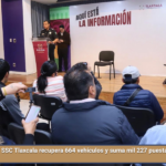 SSC Tlaxcala recupera 664 vehículos y suma mil 227 puestas a disposición.