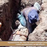 Ayuntamiento de Tlaxcala realiza trabajos preventivos contra inundaciones en Miraflores.