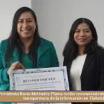 Presidenta Rocío Meléndez Pluma recibe reconocimiento por la calidad y transparencia de la información en Tlaltelulco.