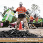 Ayuntamiento de Tlaxcala atiende de manera inmediata afectaciones por lluvias en avenida Ribereña.