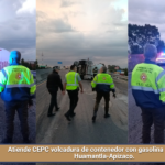 Atiende CEPC volcadura de contenedor con gasolina en carretera Huamantla-Apizaco.