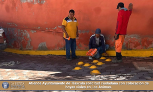 Atiende Ayuntamiento de Tlaxcala solicitud ciudadana con colocación de boyas viales en Las Ánimas.