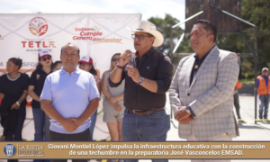 Giovani Montiel López impulsa la infraestructura educativa con la construcción de una techumbre en la preparatoria José Vasconcelos EMSAD.