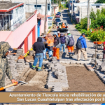 Ayuntamiento de Tlaxcala inicia rehabilitación de adoquín en San Lucas Cuauhtelulpan tras afectación por lluvias.