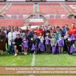 Sesesp y Coyotes de Tlaxcala firman convenio para promover la prevención de la violencia a través del deporte.